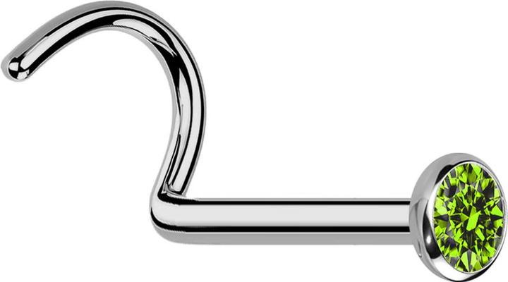 Actual product image Star Piercing Nasenstecker gebogen silber mit flacher Halbkugel Kristall hellgrün (without brass, Titanium)
