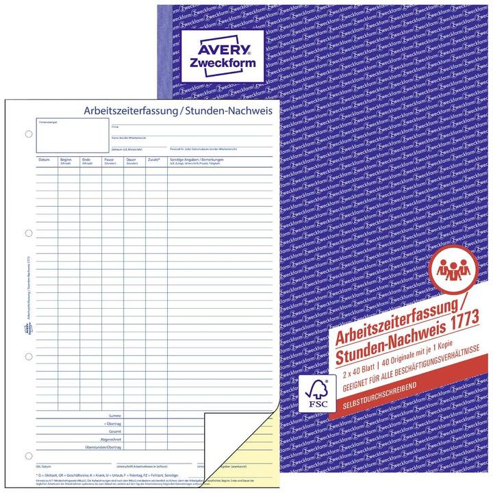 Actual product image Avery Purpose Form Time Sheet Form 1773-5 DIN A4 (40x)
