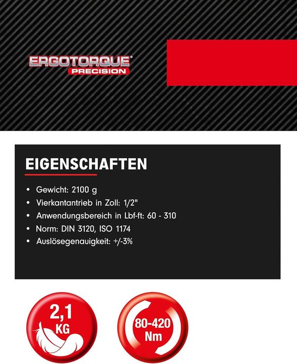 Produktbild KS Tools 1/2 ERGOTORQUE 80-42Nm Ratschen-Drehmomentschlüssel (1/2", 80 - 420 Nm)