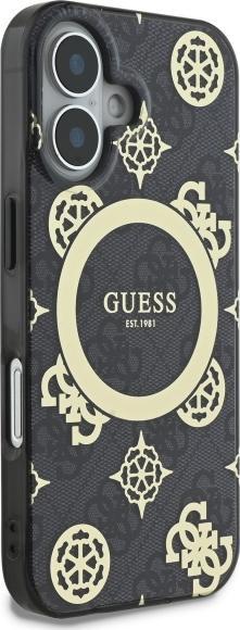Actual product image Guess GUHMP16SH4PYEEK iPhone 16 6.1" czarny/black hardcase IML Peony On 4G Background MagSafe (Apple iPhone 16)