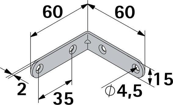 Produktbild Hettich Stuhlwinkel 15 x 60 x 60 mm, verzinkt, 25