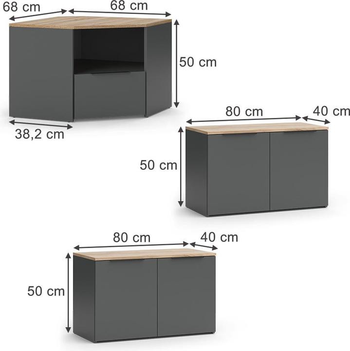 Immagine prodotto Vicco Wohnwand Wido, Anthrazit/Sonoma, 3 Teile (80 x 50 x 40 cm)