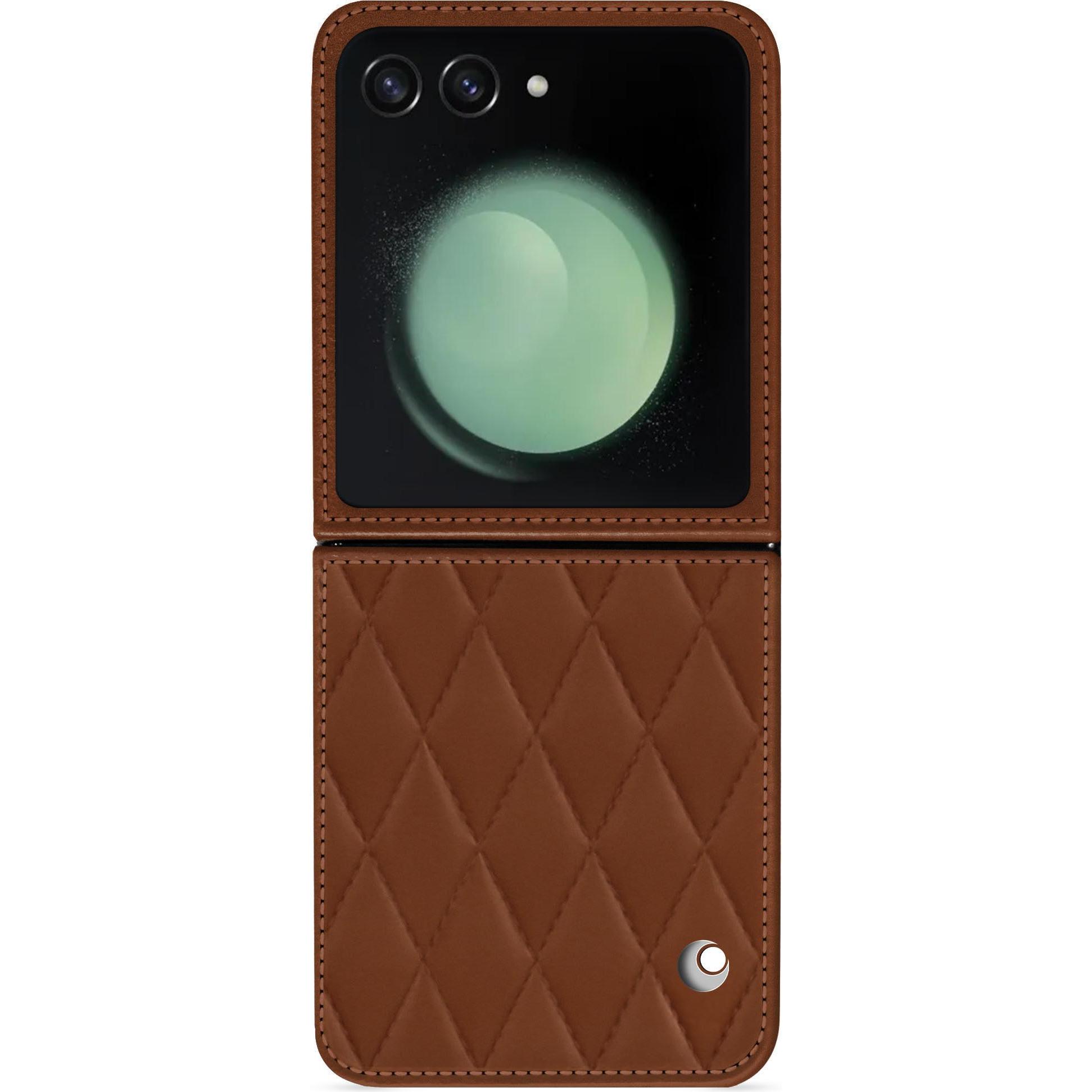 Noreve Lederschutzhülle Samsung Galaxy Z Flip5 (Samsung Galaxy Z Flip5), Smartphone Hülle, Braun