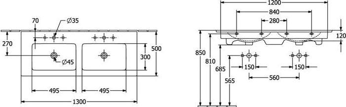 Produktbild Villeroy & Boch V&B Schrank-Doppelwaschtisch VENTICELLO 1300x500mm, mit ÜL we (500 mm, 1300 mm)