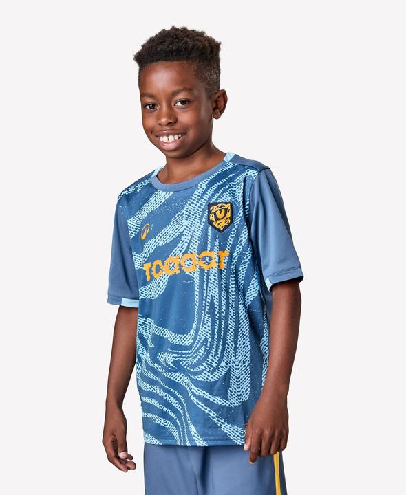 Produktbild Kipsta Kinder Fussball Trikot kurzarm - VIRALTO Kids Roarrr Cheetah blau/grau (122)