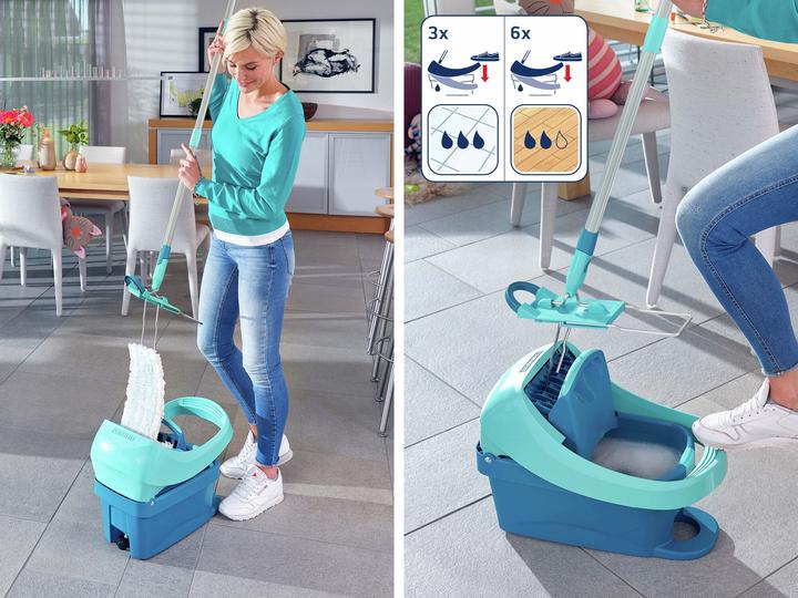 Produktbild Leifheit Set Wischtuchpresse Profi XL mit Rollen, Bodenwischer mit micro duo Bezug plus Gratis Staubbezug (1 Stk.)