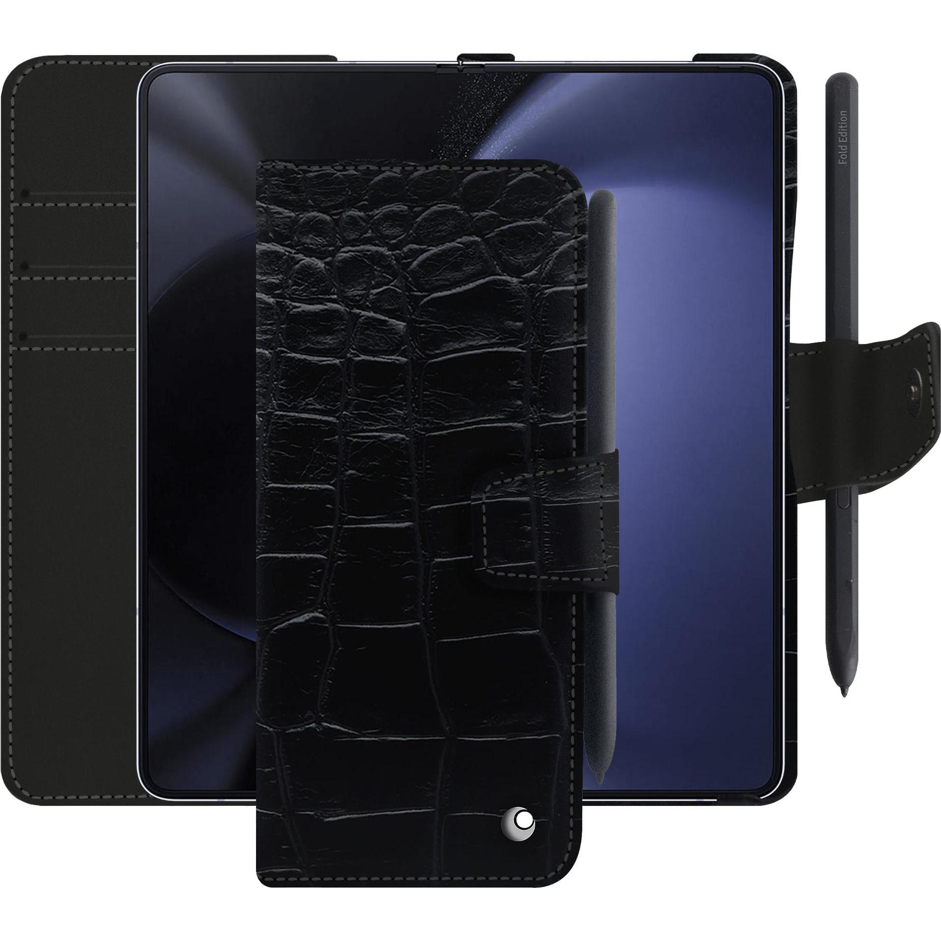 Noreve Lederschutzhülle Samsung Galaxy Z Fold5 (Samsung Galaxy Z Fold5), Smartphone Hülle, Schwarz