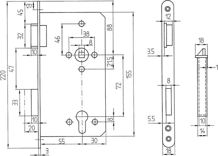 Actual product image Bever Corridor mortise lock, left, PZ72, TGL, butt, forend silver lacquered