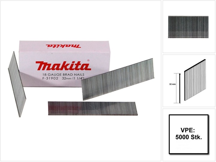 5000x Makita chiodi a testa ribaltabile 32 mm (F-31902)