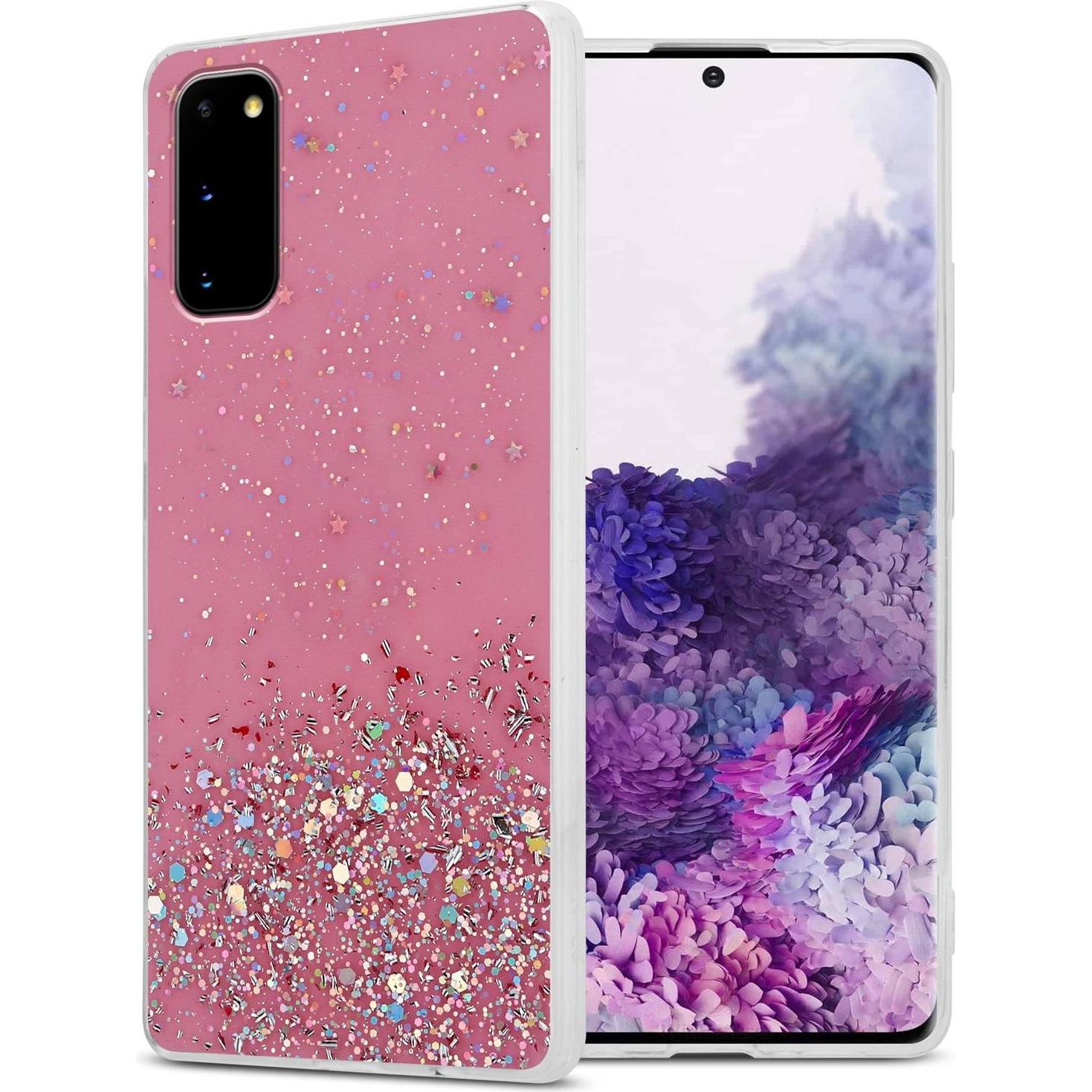 Cadorabo TPU Cover funkelnder Glitter (Samsung Galaxy S20+), Smartphone Hülle, Rosa
