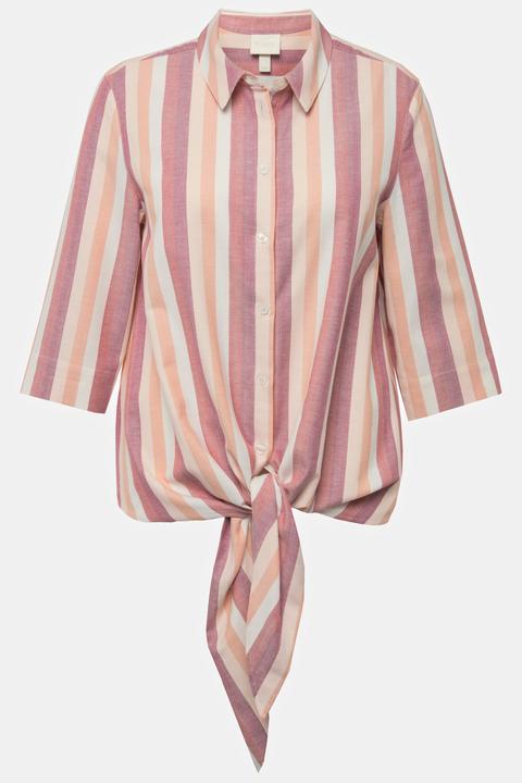 Immagine prodotto Ulla Popken Blusa con righe, nodo, collo da camicia e maniche a 3/4 (50)