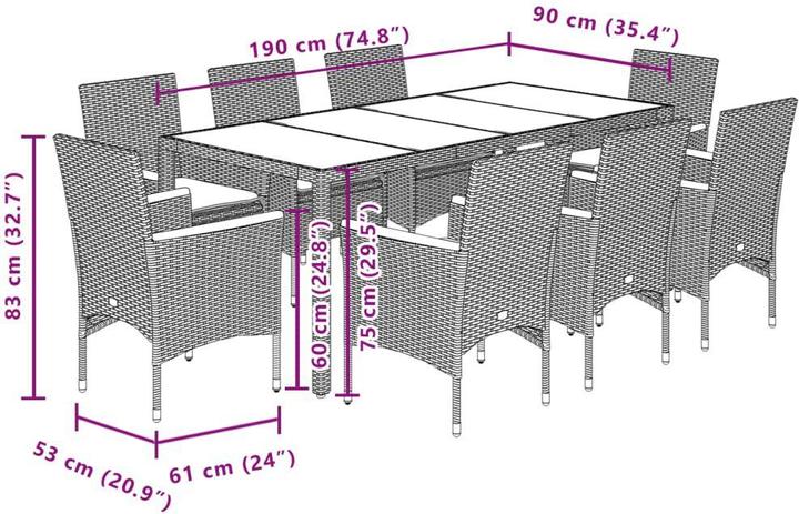 Produktbild vidaXL Garten Essgruppe (190 x 90 x 75 cm)