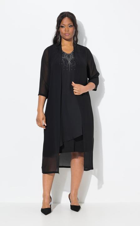 Actual product image Ulla Popken Longline Open Shape 3/4 Sleeve Chiffon Jacket