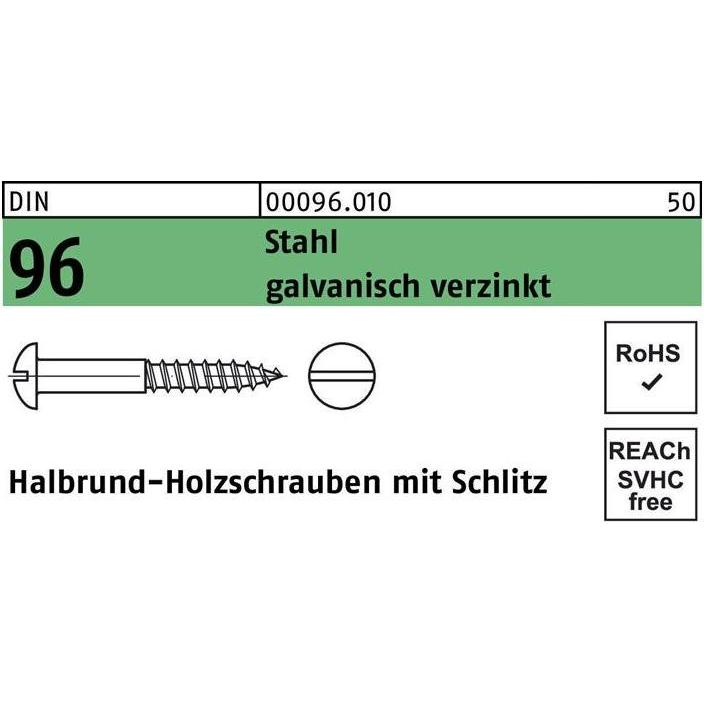 Schrauben, Holzschraube DIN 96 Halbrundkopf Schlitz 2 x 12 Stahl galvanisch verzinkt (500 Schrauben pro Stück)