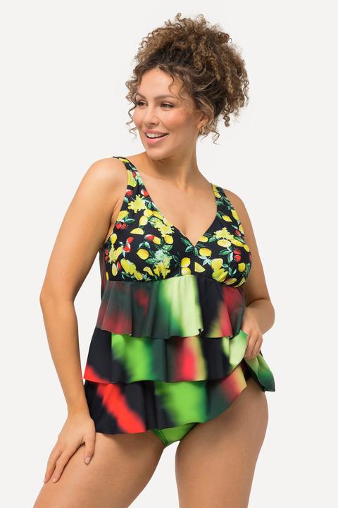 Image du produit Ulla Popken Tankini à motif citrons, bonnets souples et finition en pointe. Matière recyclée (46 B)