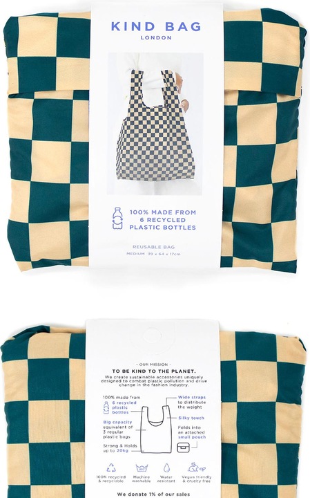 Actual product image Kind Bag Medium Bag Checkerb. Teal & Beige