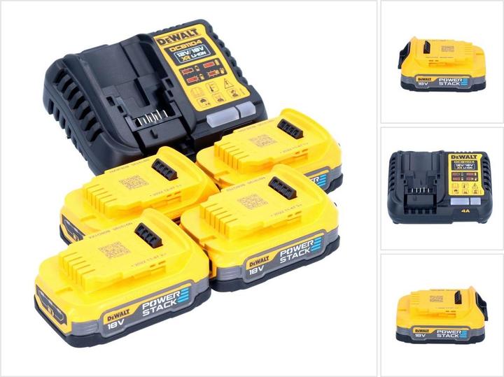 DeWalt DCB 1104 E4 Accu Startset 12 V / 18 V 4x Powerstack Accu 1,7 Ah + DCB 1104 Lader (18 V)