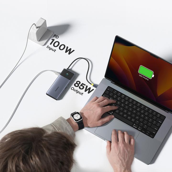 Actual product image Baseus HUB Metal Gleam Series II 7in1 USB-C - USB-C PD100W / 2x USB-A / 2x HDMI 4K / USB-A 3.0 / USB (USB-C, 7 ports)