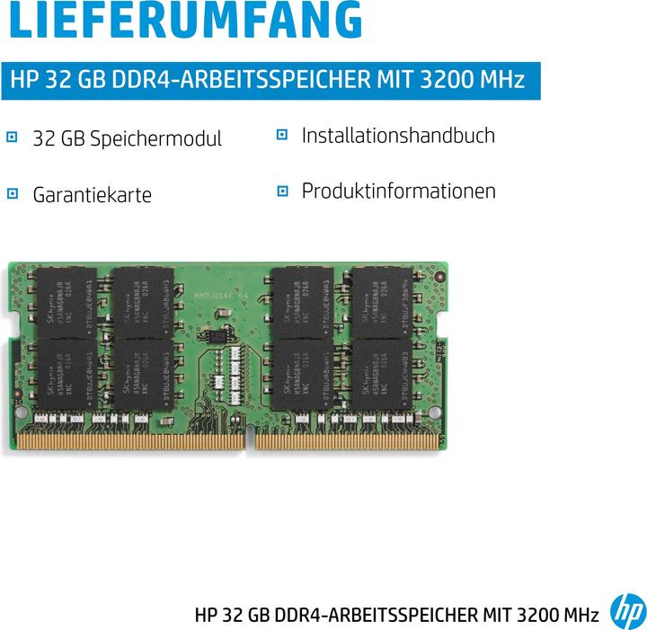Image du produit HP DDR4 3200 SODIMM Mem Asia (1 x 32GB, 3200 MHz, RAM DDR4, SO-DIMM)
