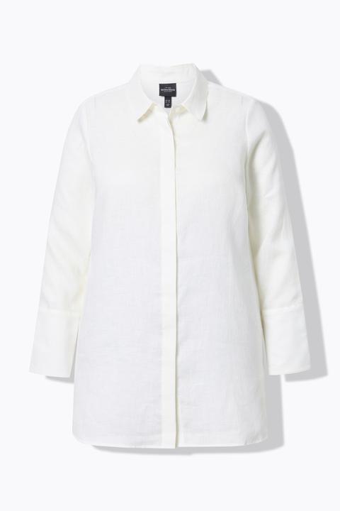 Actual product image Ulla Popken Linen Long Sleeve Button Down Blouse (60)