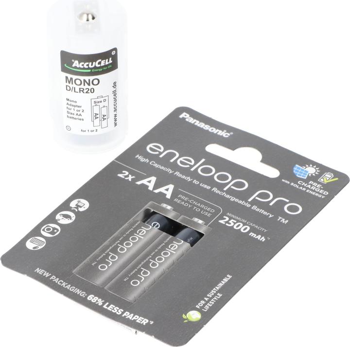 Image du produit Panasonic Mono 5000mAh comprenant 1x AccuCell adaptateur D et 2x eneloop pro AA (2 pcs, AA, D, 2500 mAh)