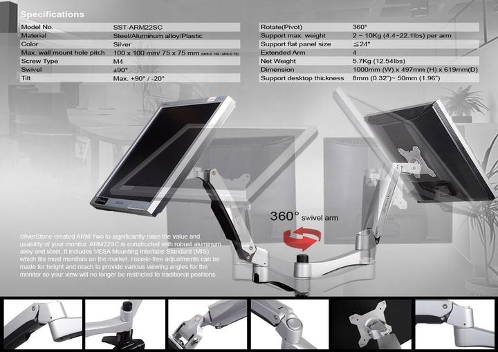 Actual product image Silverstone SST-ARM23BS-L - Dual monitor arm (Table, 32", 15 kg)