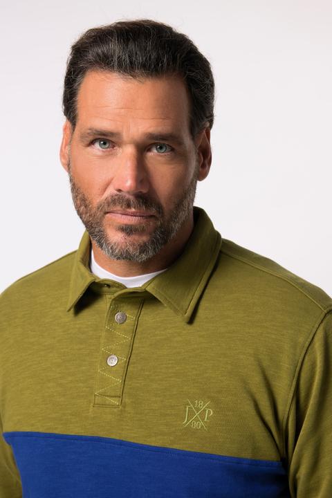 Actual product image JP1880 Rugby jumper, chest stripes, polo collar with press studs, up to 8 XL (4XL)
