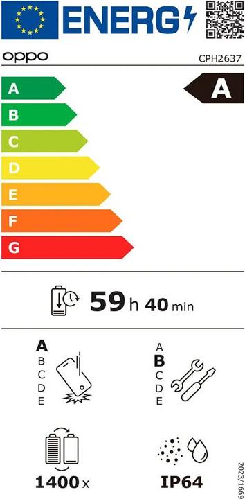 Label énergétique OPPO Reno12 FS 5G (512 Go, Noir Vert, 6.65", Double SIM, 5G)