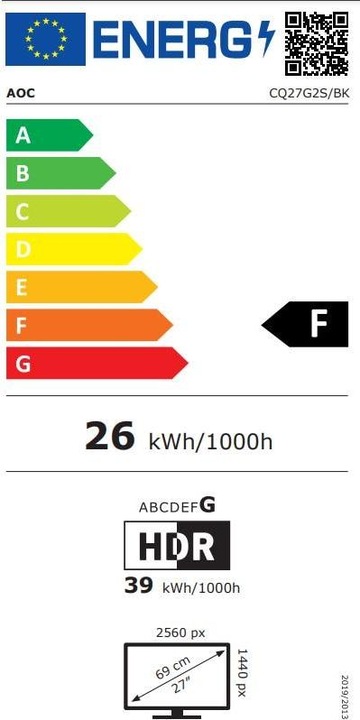 Energy Label AOC CQ27G2S/BK (2560 x 1440 pixels, 27")