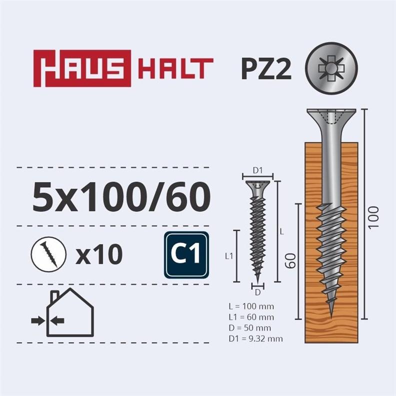 Haushalt, Unterlage, CHIPBOARD SCREW 5.0X100/60 WHT ZP10PCSG2