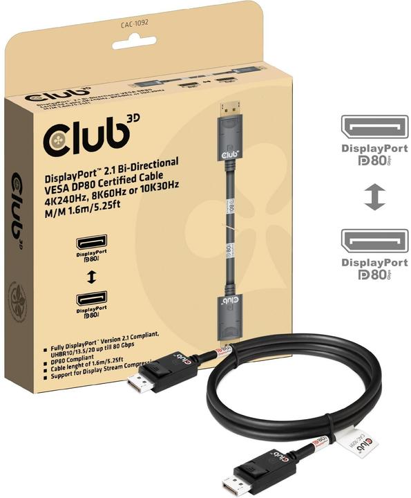 Productafbeelding Club 3D Club3D DisplayPort kabel 2.1 DP80 1,6m 10K/8K/4K St/St retail (1.60 m, DisplayPort)