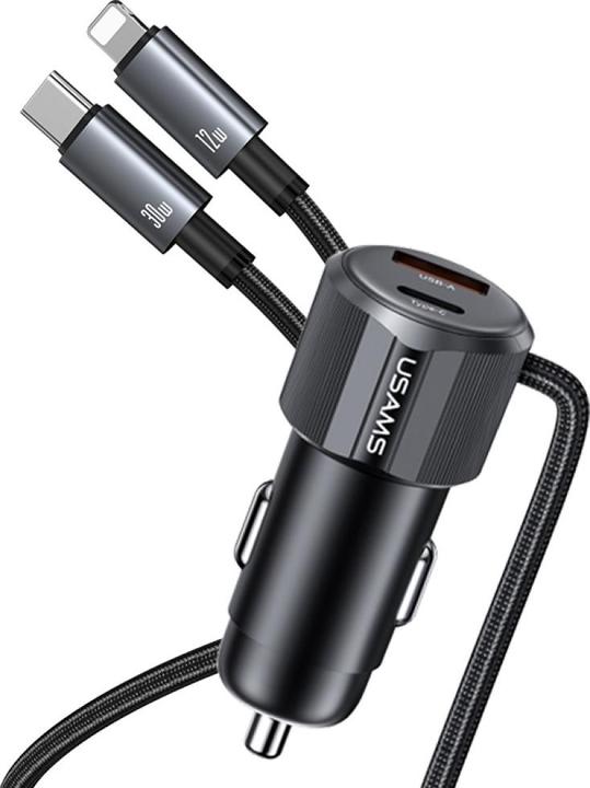 Produktbild Usams YT Series CC287 Car Charger 66W 1xUSB-A 1xUSB-C + 2in1 USB-C/Lightning Cable