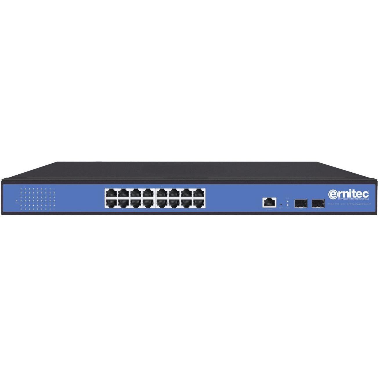 Ernitec 16 Port Gigabit PoE Switch (16 Ports), Netzwerk Switch, Schwarz, Blau