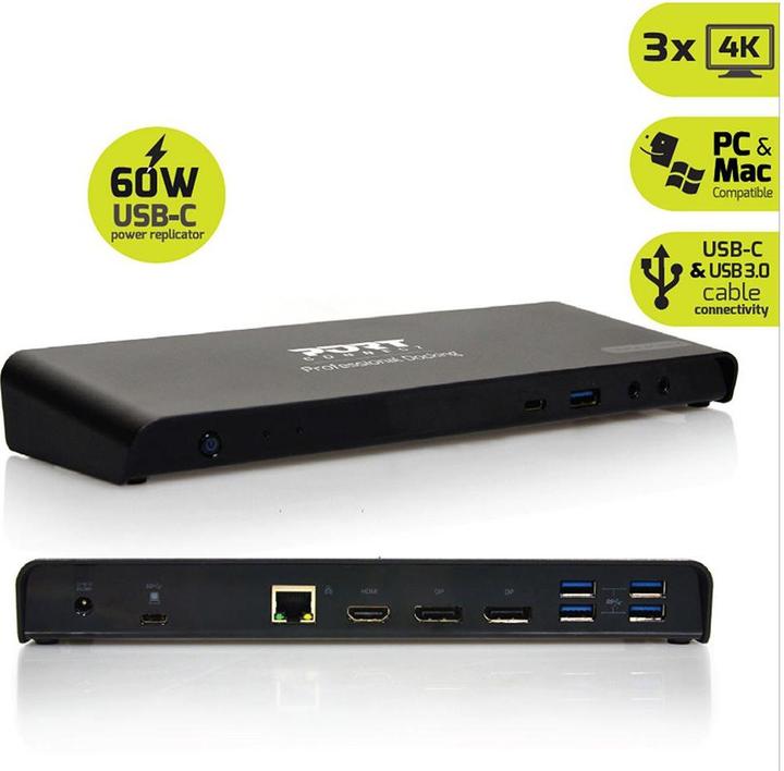 Image du produit Port Designs STATION D'ACCUEIL TYPE C OFFICE 901904-EU 3 X 4K-CH, USB-C/USB 3.0 (USB-C, 12 ports)