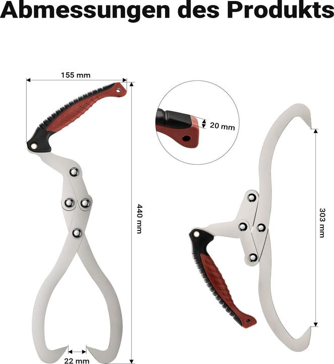 Actual product image Wiltec Hand packing tongs Ø30cm Wood tongs 44cm Packing tongs Steel Wood gripper Forestry tongs (440 mm)