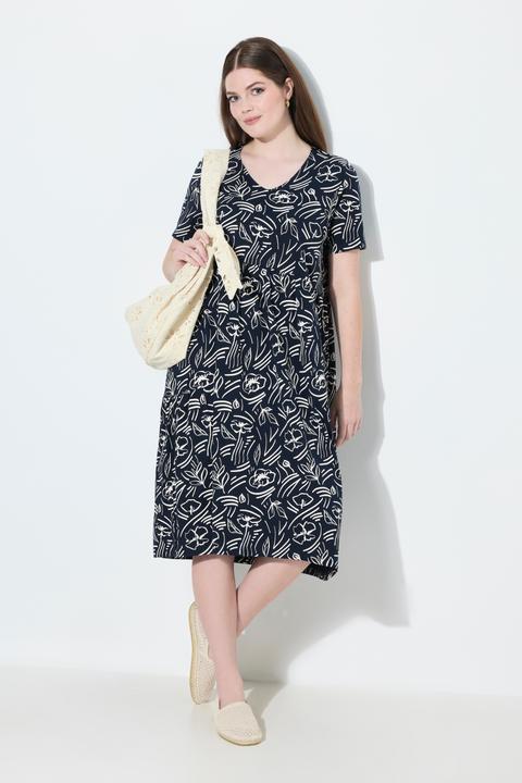 Produktbild Ulla Popken Midikleid, Blüten, V-Ausschnitt, Halbarm (50, 52)