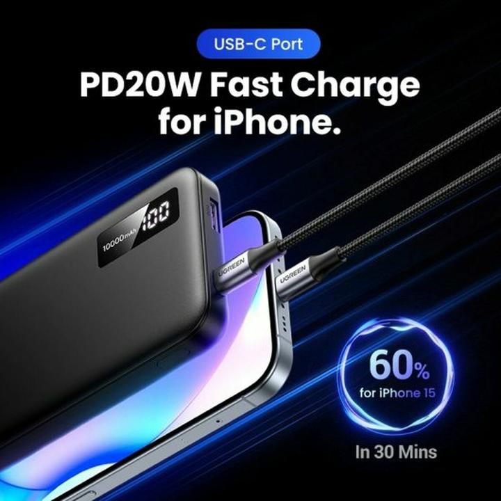 Actual product image Ugreen Two-way Fast Charging Power Bank (10000 mAh, 20 W, 37 Wh)