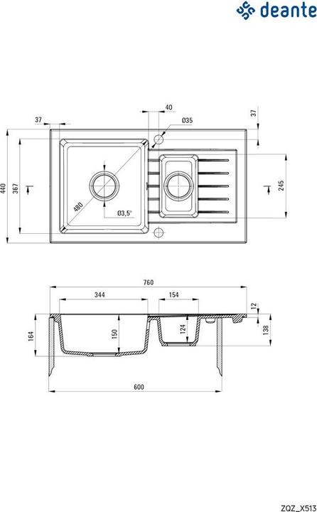Image du produit No Name 1 évier 5 bacs en granit avec égouttoir (76 cm, 44 cm)