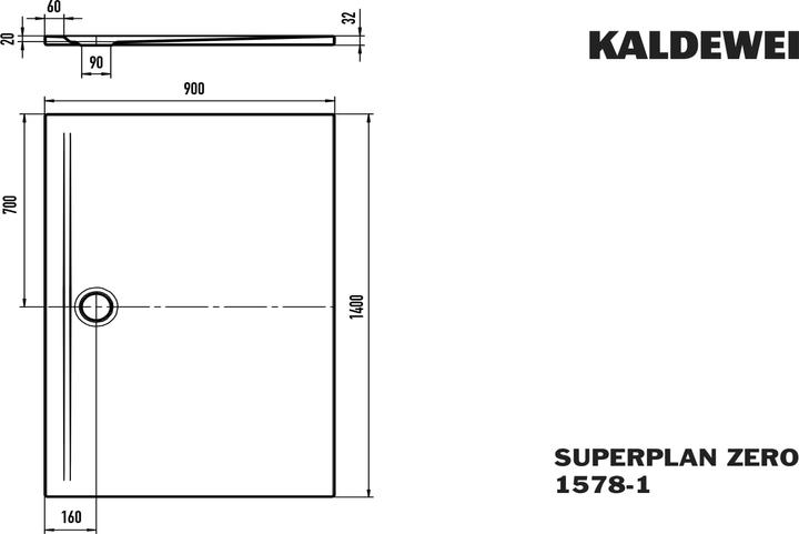 Image du produit Kaldewei Superplan Zero, carrelage de douche, 140x90cm, 35780001