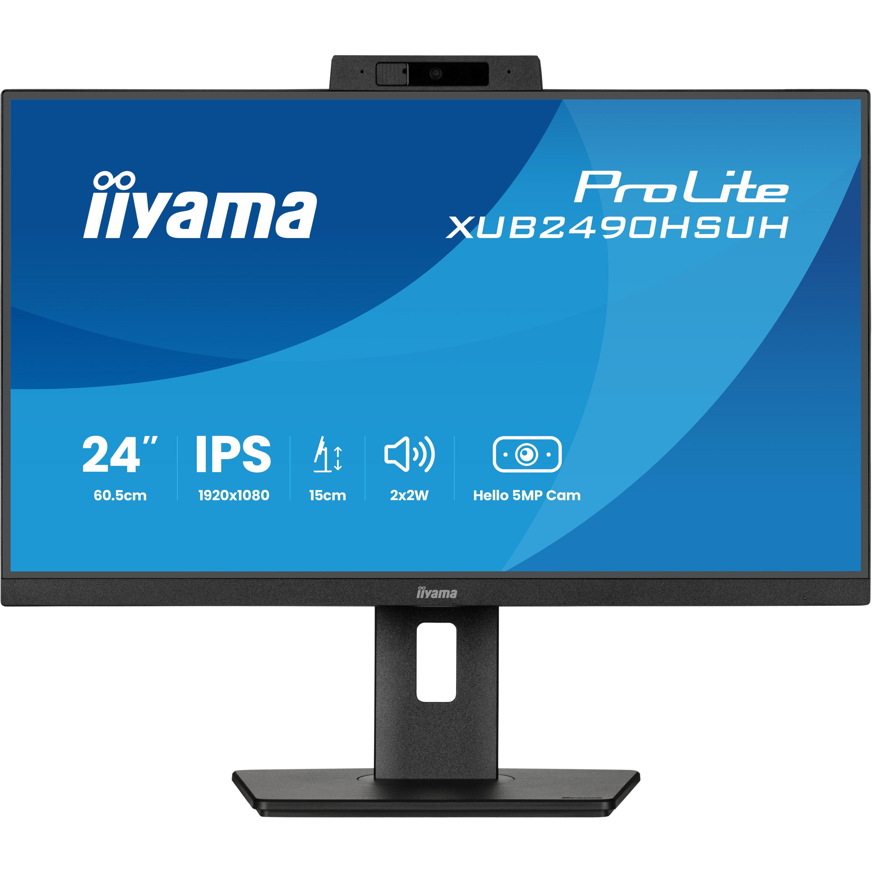 iiyama 60.5cm (23,8") XUB2490HSUH-B2 16:9 HDMI+DP WebCam (1920 x 1080 pixel, 23.80"), Monitor, Nero