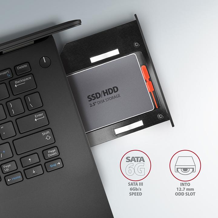 Actual product image Axagon RSS-CD12 2.5 inch SSD/HDD adapter for optical drive, 12.7 mm, LED