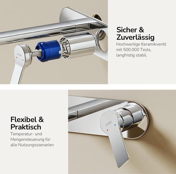 Produktbild Emke Wasserhahn Bad, Messing verchromt, Mischbatterie Waschbecken, Küchenarmatur mit Luftsprudler, Kerami