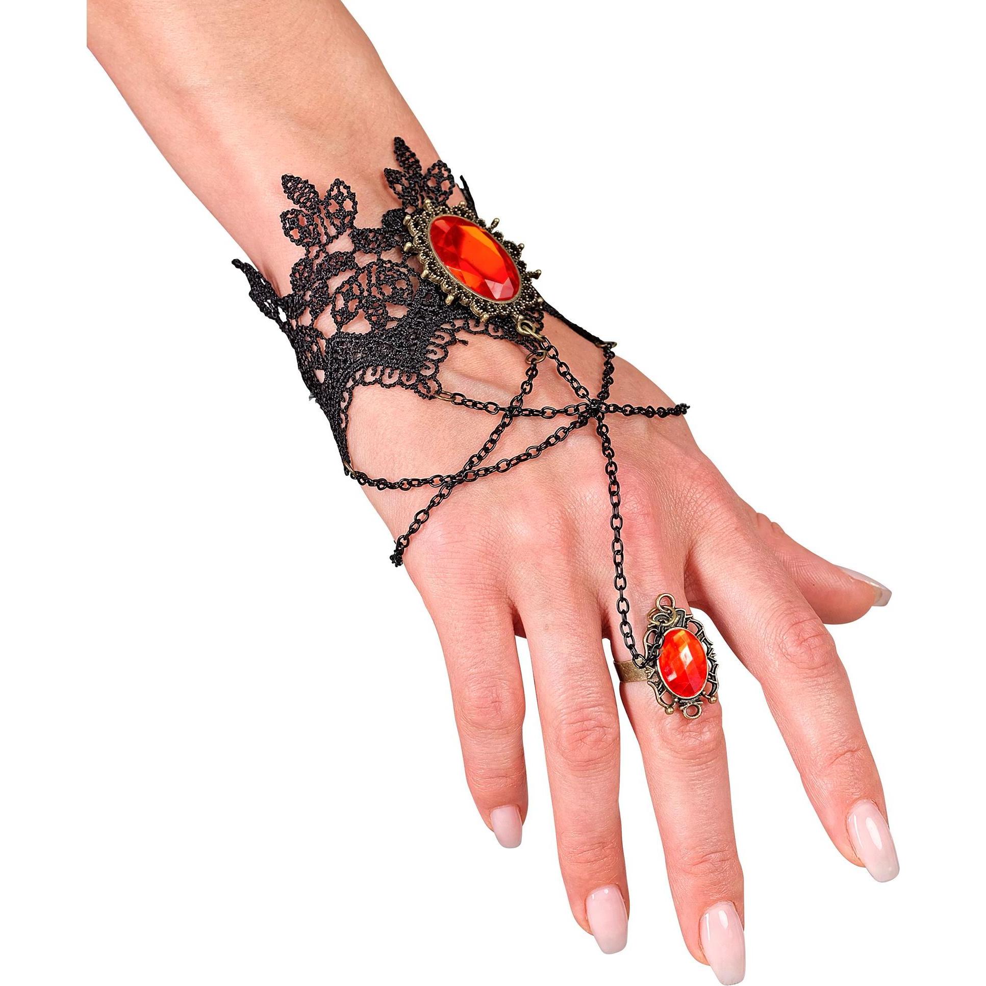 Thumbnail - Widmann Armband aus Spitze mit Ring und Rotem Edelstein