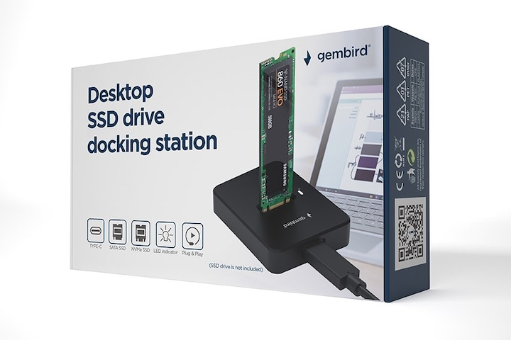 Produktbild Gembird Desktop USB Type-C M.2 SATA & NVME SSD drive docking station (M.2)