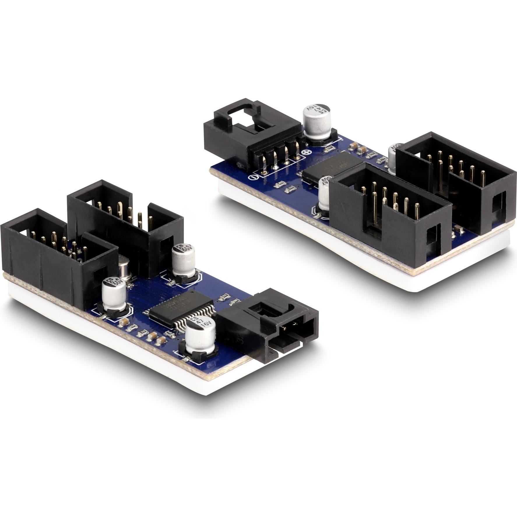 Delock USB 2.0 Pfostenstecker Hub 2 Port (USB-B, 2 Ports), Dockingstation + USB Hub, Schwarz, Blau