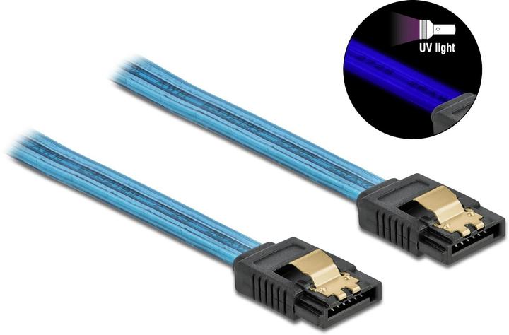 Actual product image Delock SATA cable UV light effect blue 0.3 m (30 cm, SATA)