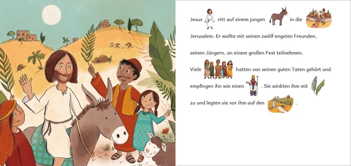 Produktbild Auf einem Esel nach Jerusalem... Die Ostergeschichte in Bildwörtern (Deutsch, Michaela Hanauer, Stefanie Messing, 2023)