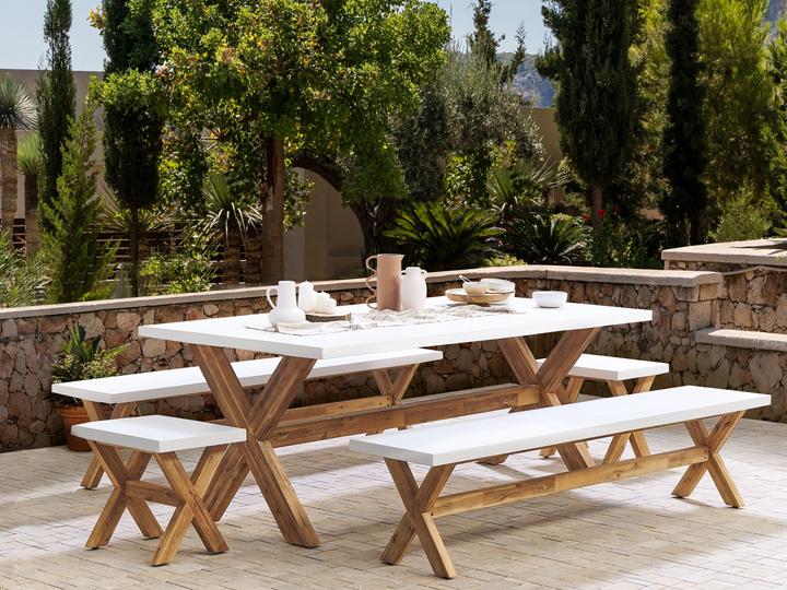 Produktbild Beliani Gartenmöbel Set Faserzement weiss 8-Sitzer 5-teilig OLBIA (200 x 100 x 75 cm)