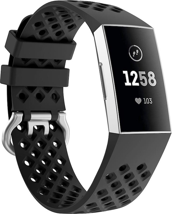 Actual product image Cover-Discount Fitbit Charge - silicone sports bracelet perforated black (Silicone, Charge 4, Charge 3)