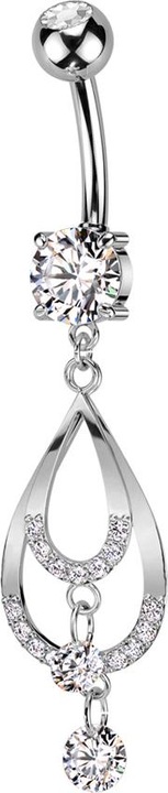 Produktbild Star Piercing Banane silber mit zwei Kugeln Kristall silber Anhänger zwei Tropfen mit Kristallen (Messing, Chirurgenstahl 316L)